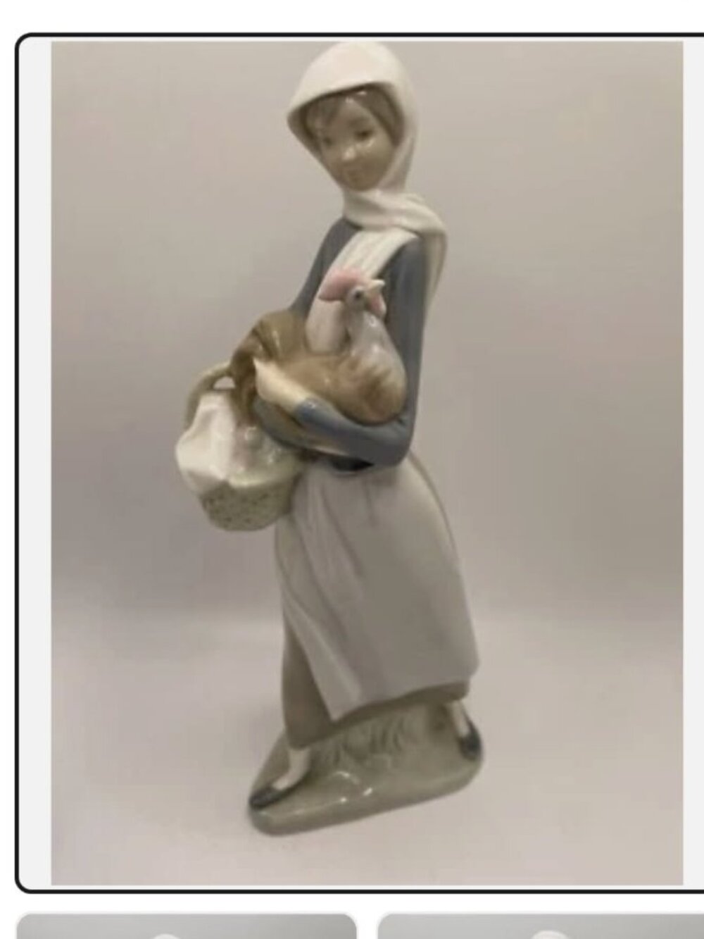 Vintage Lladro porcelain figurine "Girl with Cockerel"